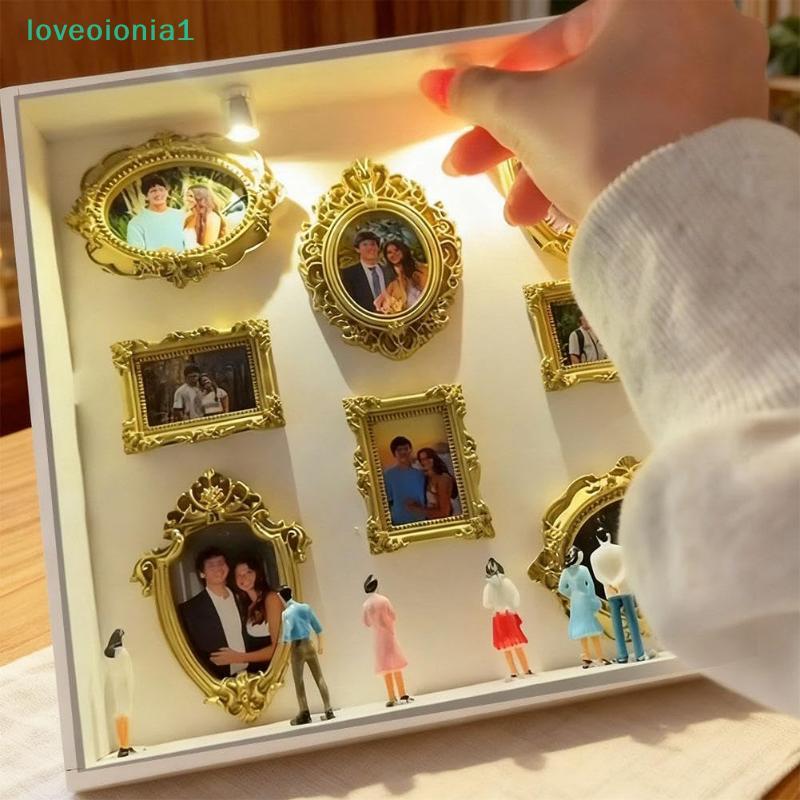 loveoionia1 DIY Museum อัลบั้มภาพพิพิธภัณฑ์ Silhouette Box Stylish Creative Memory Display Kit พร้อมรูปปั้นจิ๋วและกรอบทอง IA