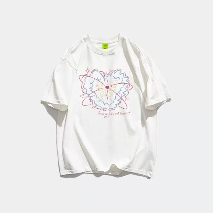 COD [240g Tight-220g ผ้าฝ้ายแท้] เสื้อยืดแขนสั้นพิมพ์ลายผ้าฝ้ายหลวม Slimmer ดู All-Match Top ins อิน