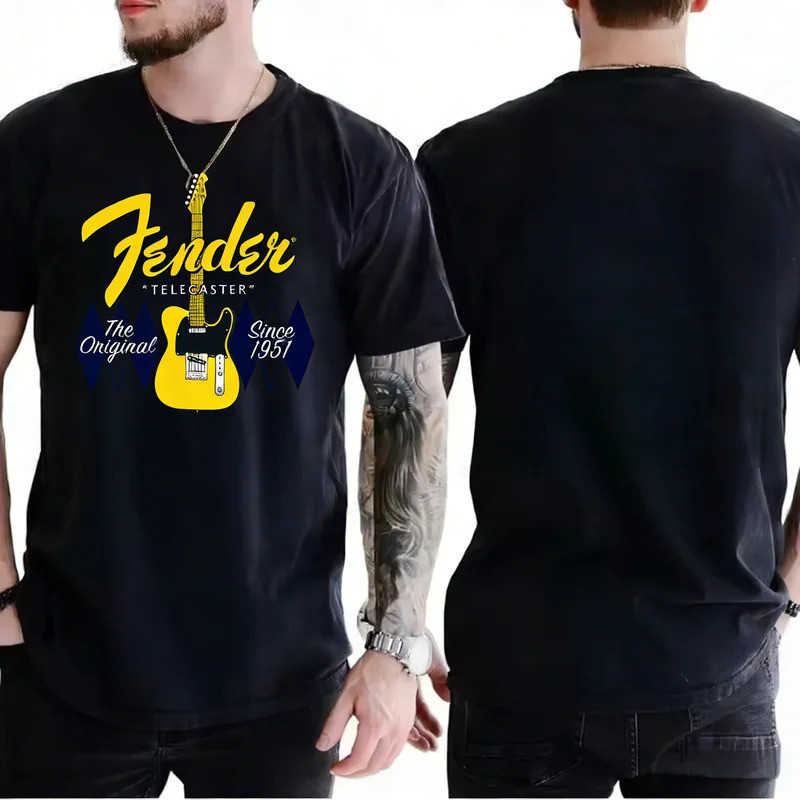 2026 เสื้อยืดพิมพ์ลายกีตาร์ไฟฟ้า Fender New Jimi Hendrix เสื้อยืดแขนสั้นผู้ชาย สตรีทแวร์