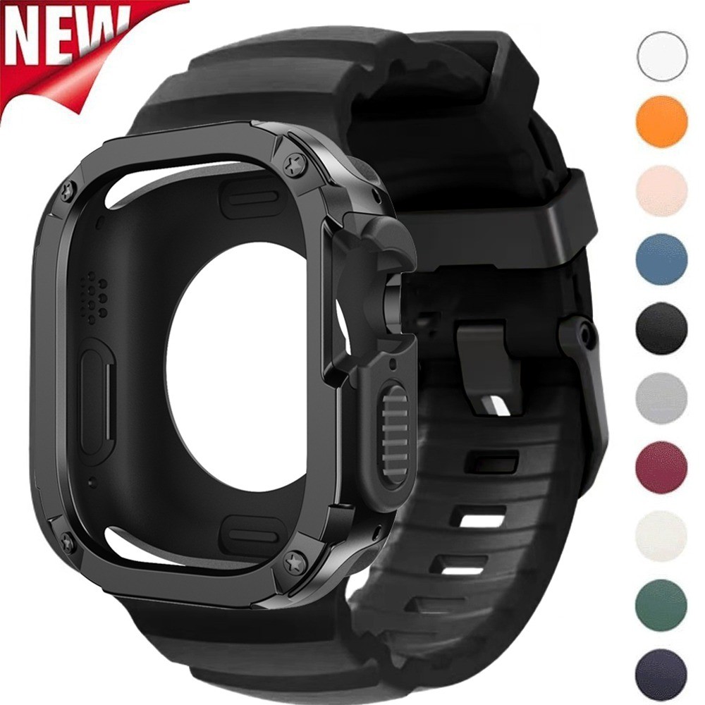 สายรัดซิลิโคน + กรณี พีซี สําหรับ แอปเปิล ดู พิเศษ 3 2 1 49 มม. 11 10 46 มม. 9 8 7 6 5 4 45 มม. 44 มม.