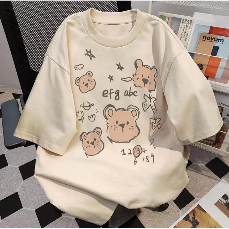 Momotee📦 สื้อยืด oversize เสื้อแฟชั่น เกาหลี โคตรนุ่ม ผ้าคอตตอน ลาย "EFG BEAR" สินค้าใหม่ 2026