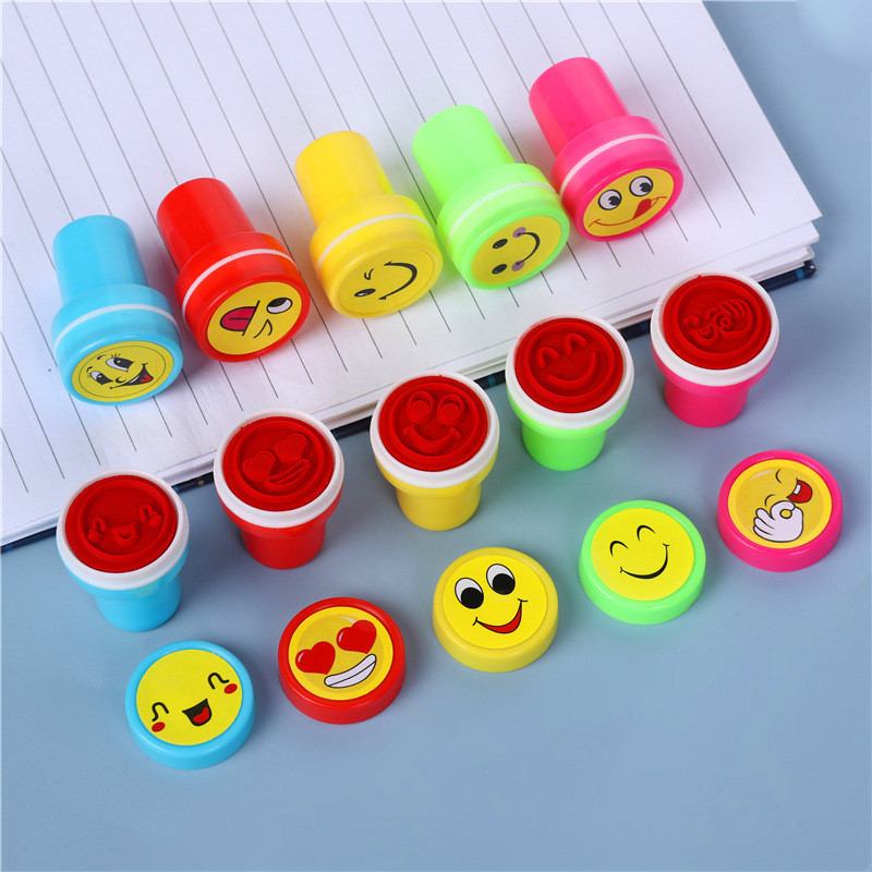 Kids Reward Stamp 10pcs Colorful Cartoon Emoji Set Teacher Praise Classroom Use Cop Kartun 儿童印章