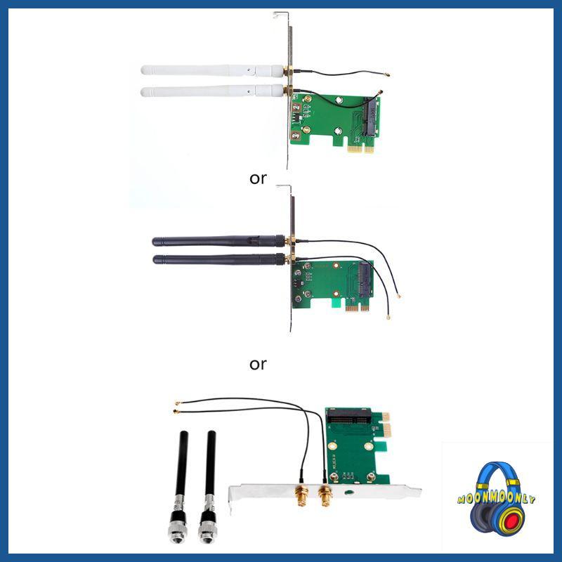 MOON Mini PCIE ไปยัง PCI-E การ์ดเดสก์ท็อป PCIE Wifi อะแดปเตอร์พร้อมเสาอากาศ
