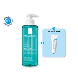 ลา โรช-โพเซย์ La Roche-Posay EFFACLAR MICRO PEELING GEL เจลล้างหน้าสำหรับผิวเป็นสิว 400ml. ฟรี Cicaplast Baume B5+ 3ml.