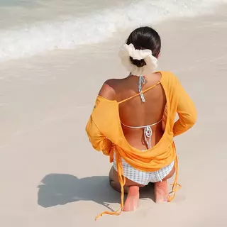 ชายหาด เสื้อคลุมแขนยาว แบบผูกหลัง ชุดว่ายน้ำแฟชั่น จับคู่กับชุดบิกินี่ มีหลายสีให้เลือก ส่งไวจากไทย