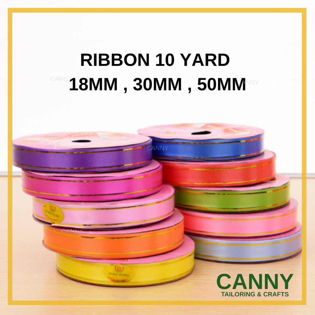 PVC RIBBON GOLD EDGE / RIBBON พร้อมขอบทอง / PACKAGING RIBBON CRAFT - 1ROLL ( 10YARDS )