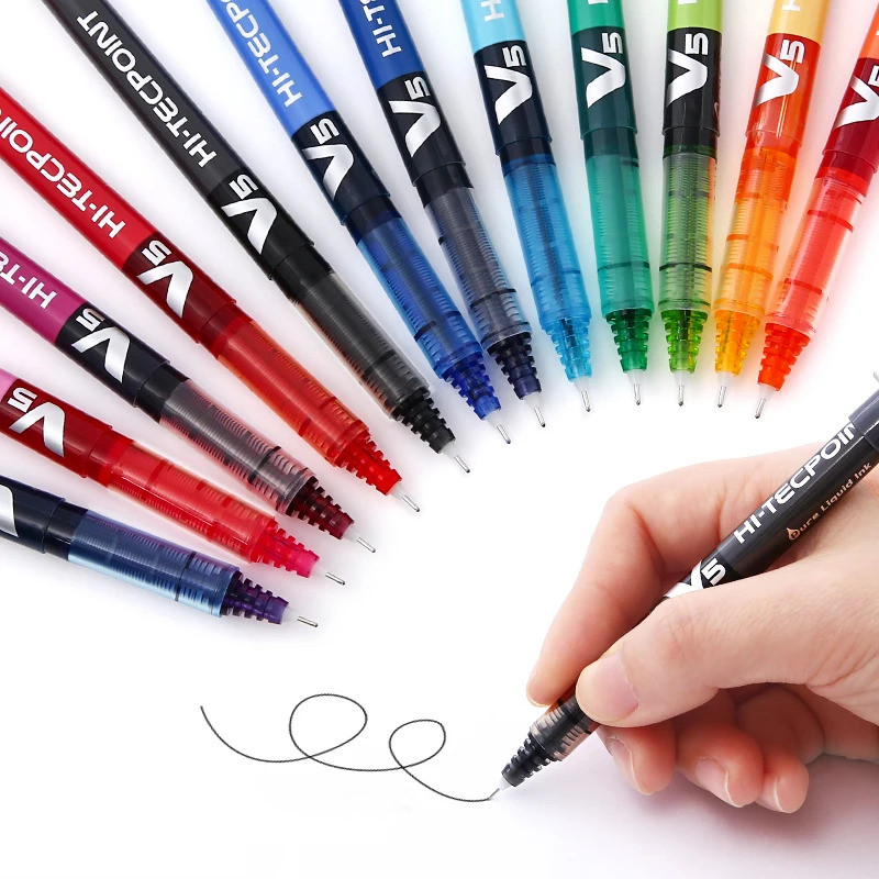 Pilot V5 Hi-Tecpoint 0.5 มม.หมึกเหลวบริสุทธิ์ละเอียดพิเศษปากกาโรลเลอร์บอล 12 คละสีปลายเข็ม Rolling Ball ปากกาเจล