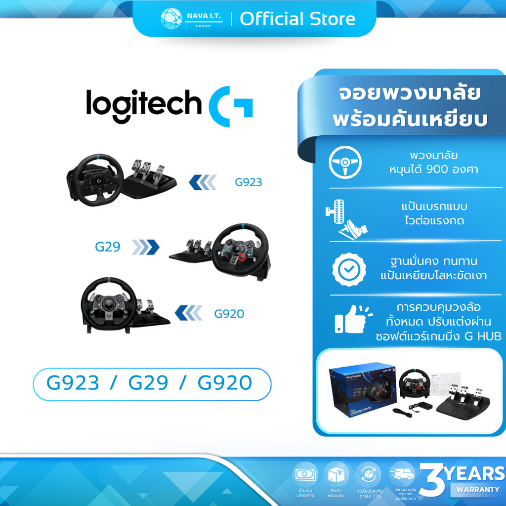 🛵มีส่งด่วน💨 LOGITECH G29 G923 DRIVING FORCE RACING WHEEL เหมาะสำหรับ PS5, PS4, PS3 และ PC ประกัน 3ปี
