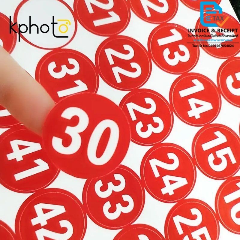 สติ๊กเกอร์ตัวเลขกลม ตัวเลข 1-100 สีแดง เส้นผ่าศูนย์กลาง 1 ซม./3 ซม./5 ซม./10 ซม. สติ๊กเกอร์ตัวเลขติดโต๊ะอาหาร
