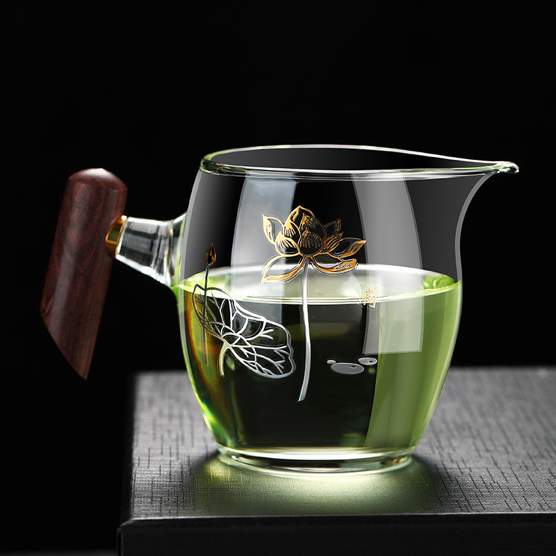 Muque ชายถ้วยแก้วทนความร้อน Fair ถ้วยสไตล์ญี่ปุ่นไม้เนื้อแข็งชา Sea ถ้วยทนความร้อนด้านข้าง Handle หน