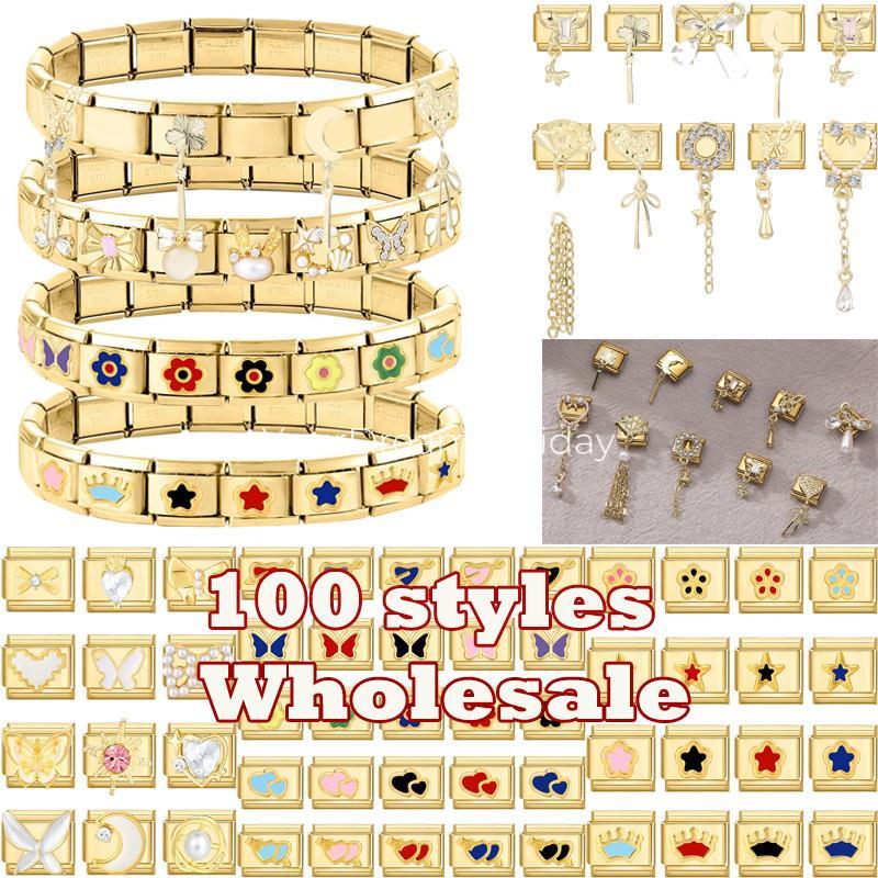 สร้อยข้อมือสแตนเลสสไตล์อิตาเลียน ตกแต่งด้วยโบว์หัวใจสีแดงและชาร์ม เพิ่มความสวยงามในการทำเครื่องประดับเอง