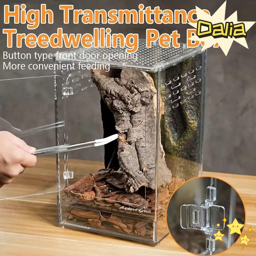 ดาเลีย 1ชิ้นกล่องให้อาหารสัตว์เลื้อยคลาน,อะคริลิคป้องกันหลบหนีกล่องภูมิทัศน์ทะเลทราย,โปร่งใสสูงระบายอากาศ อัมพห์เบียน ถังขนตาตุ๊กแกต้นไม้กบแมลงแมงมุม