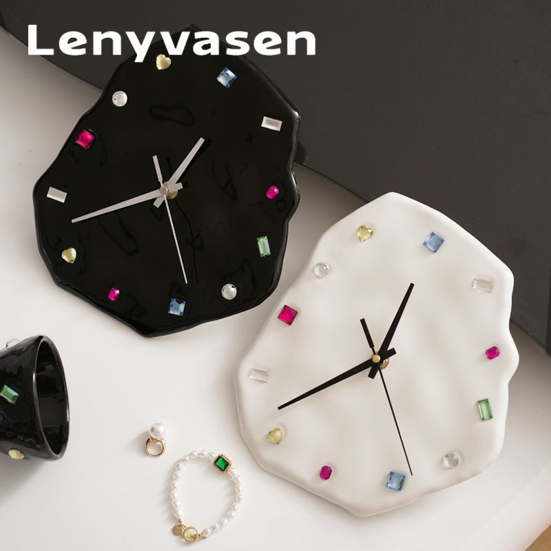 Only-Hot Girl Style Gem Wall Clock ห้องนั่งเล่นเซรามิค Original Diamond-studded Mute Clock ของขวัญสร