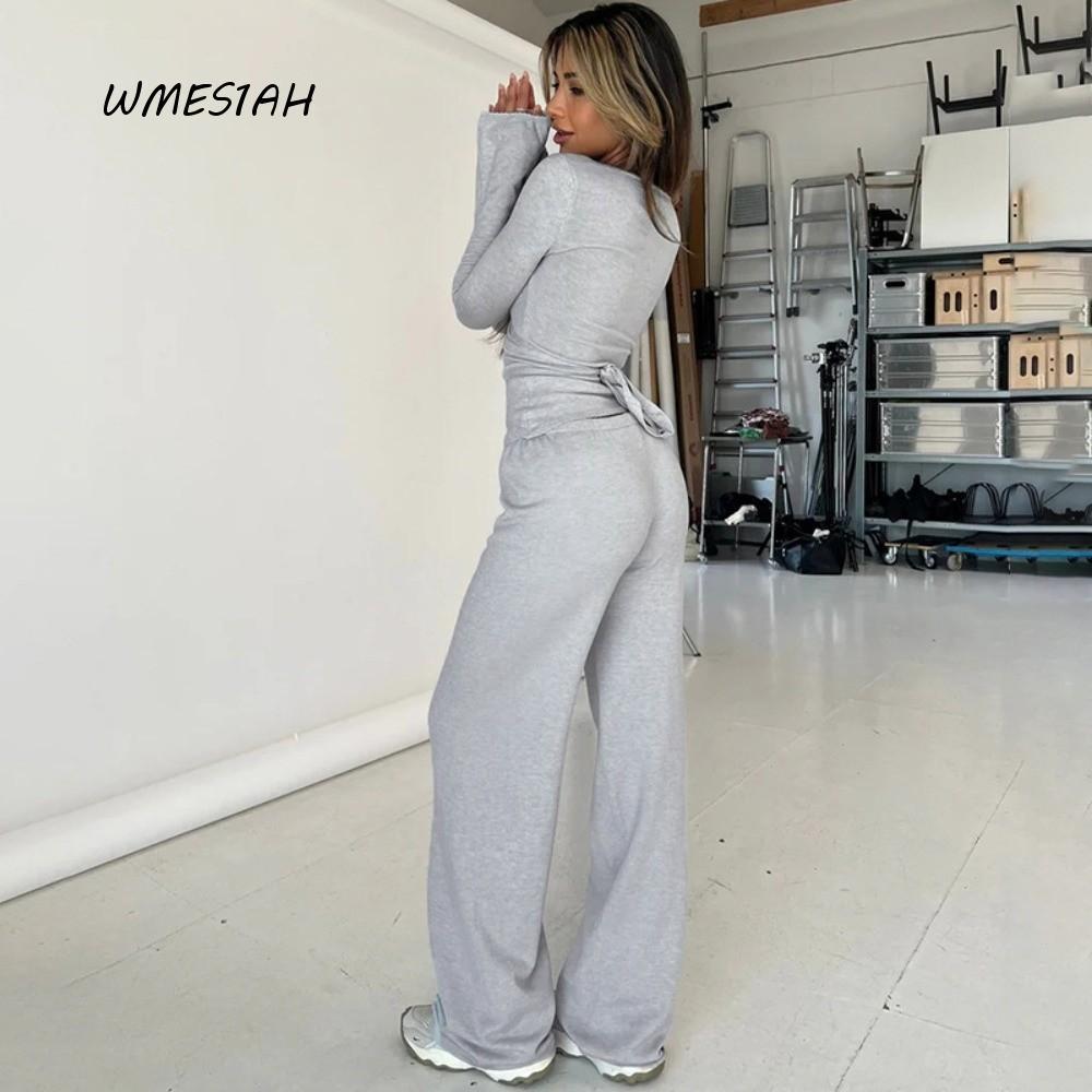 WMES1AH ชุดกีฬา,เสื้อแขนยาวหลวมFit Leisure Wear,แฟชั่นBell Cuffสบายสไตล์เกาหลีชุดชุดนอนชุดกีฬา