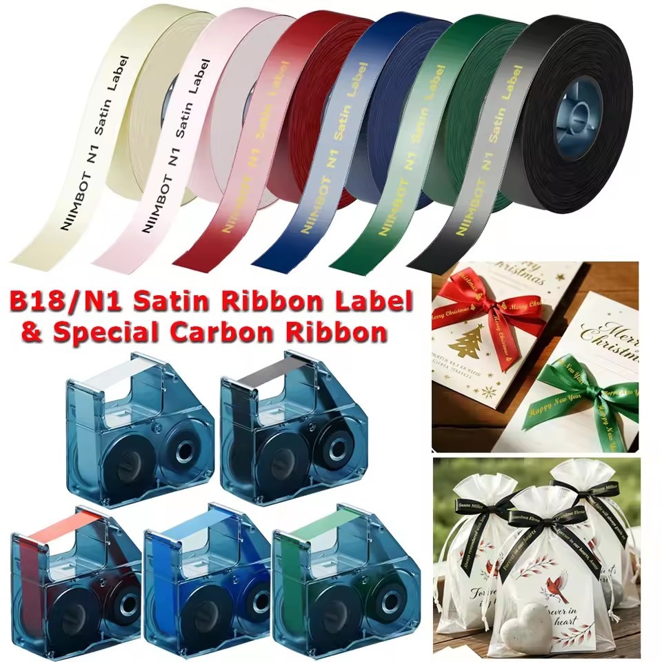 NIIMBOT N1/B18 ป้ายริบบิ้นซาติน/ริบบิ้นคาร์บอนพิเศษสําหรับของขวัญวันเกิดงานแต่งงาน Blessing Merry Christmas Party ดอกไม้ตกแต่ง