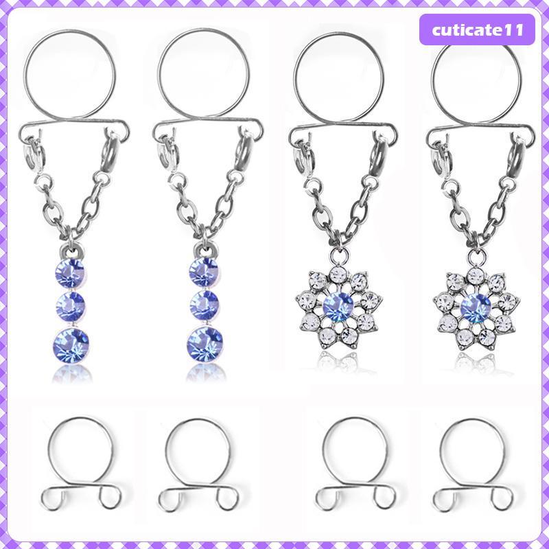 8 ชิ้นคริสตัล CZ แพ็ค คลิปบนแหวนจุกนมปลอม สแตดสำหรับหัวนม ไม่จำเป็นต้องเจาะ พร้อมแหวนโล่ เครื่องประดับสำหรับผู้หญิงและสาวๆ