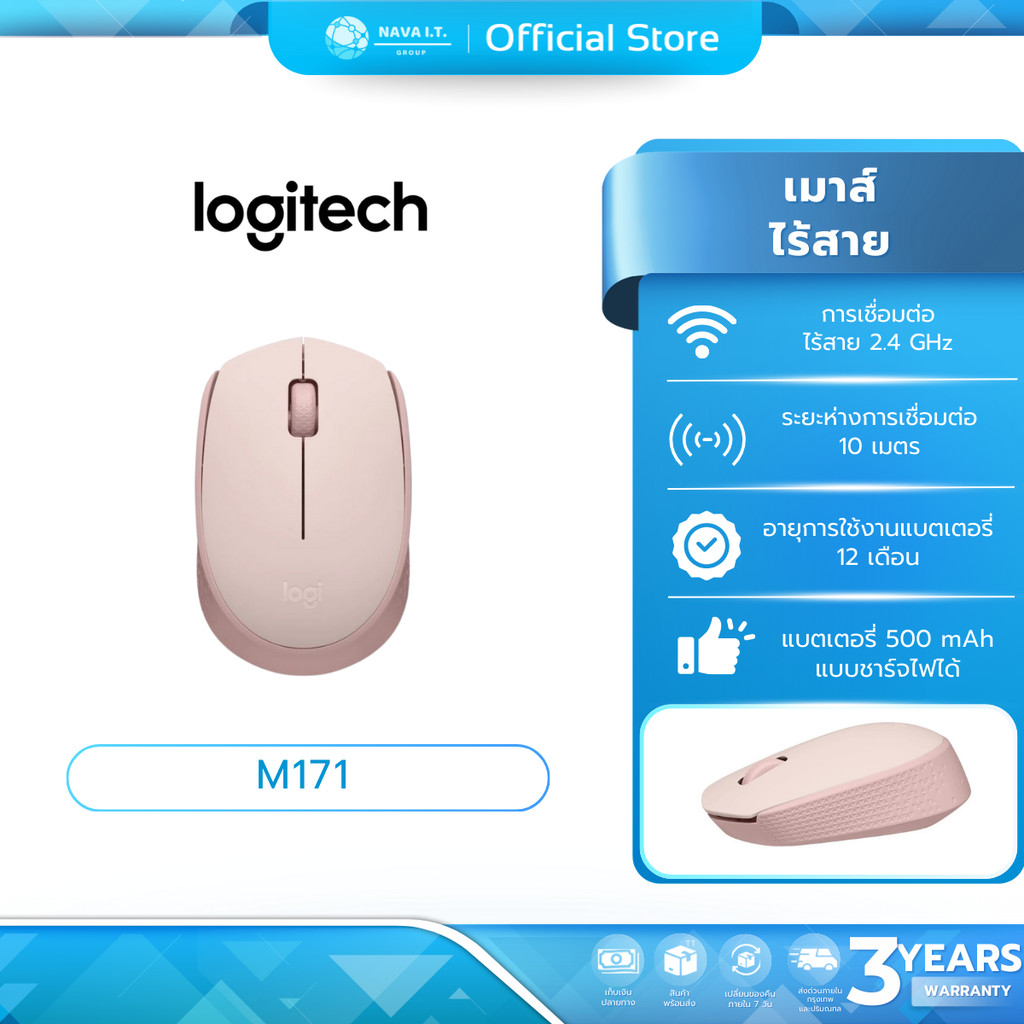 (มีส่งด่วน)  LOGITECH เมาส์ไร้สาย WIRELESS MOUSE รุ่น M171 PINK (ชมพู) รับประกัน 3 ปี