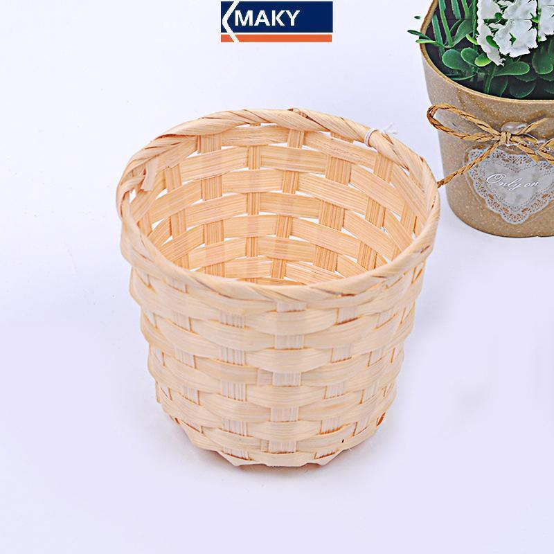 MAKY ใหม่ Handmade ไม้ไผ่หม้อ Wier ตะกร้าฟาง Patchwork Wier หวาย Seagrass Storage Organizer เนอสเซอร