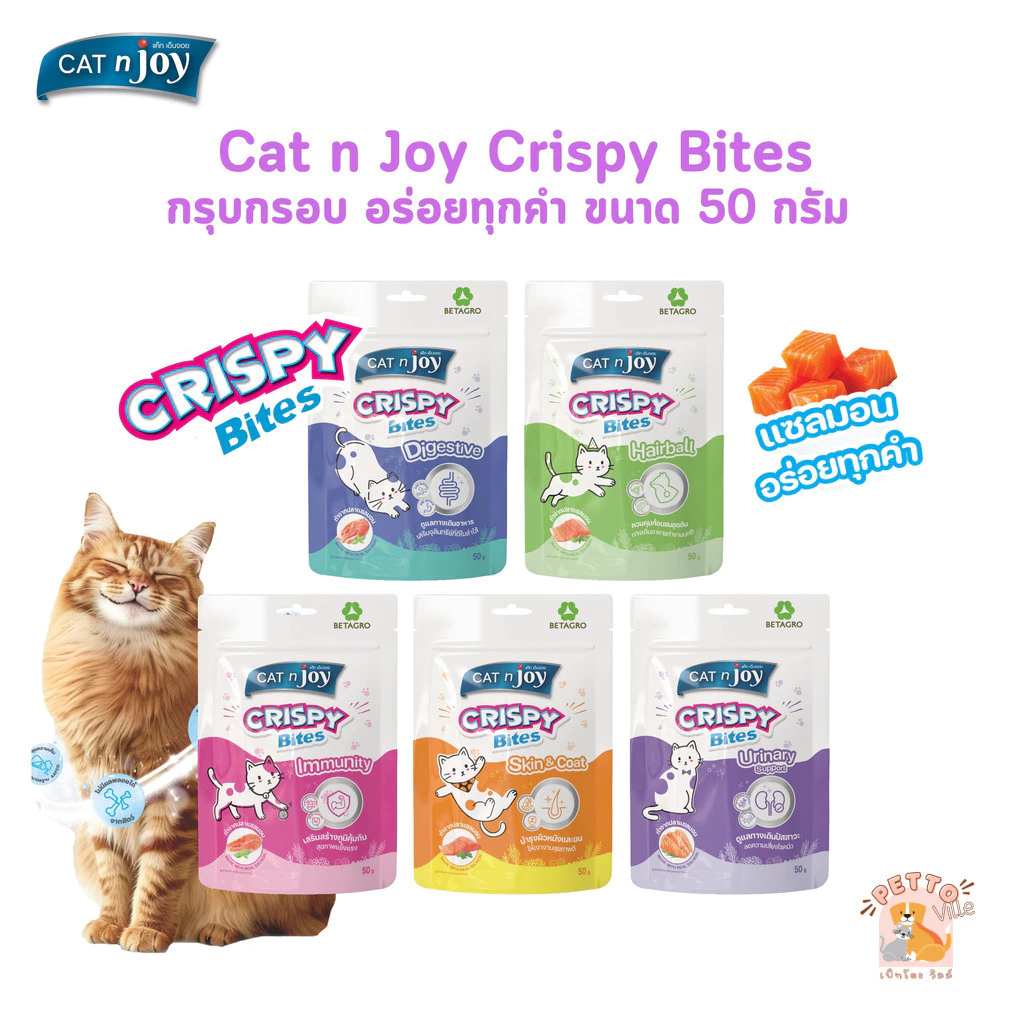 CAT n Joy ใหม่! ขนมแมว Crispy Bites กรุบกรอบ อร่อยทุกคำ จากแซลมอนคุณภาพ ขนาด 50 กรัม