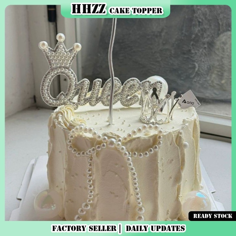 Luxury Pink Queen Cake Topper - Sparkle Pearl & Bow Accent สําหรับเทพธิดาวันขนมหวาน Decor