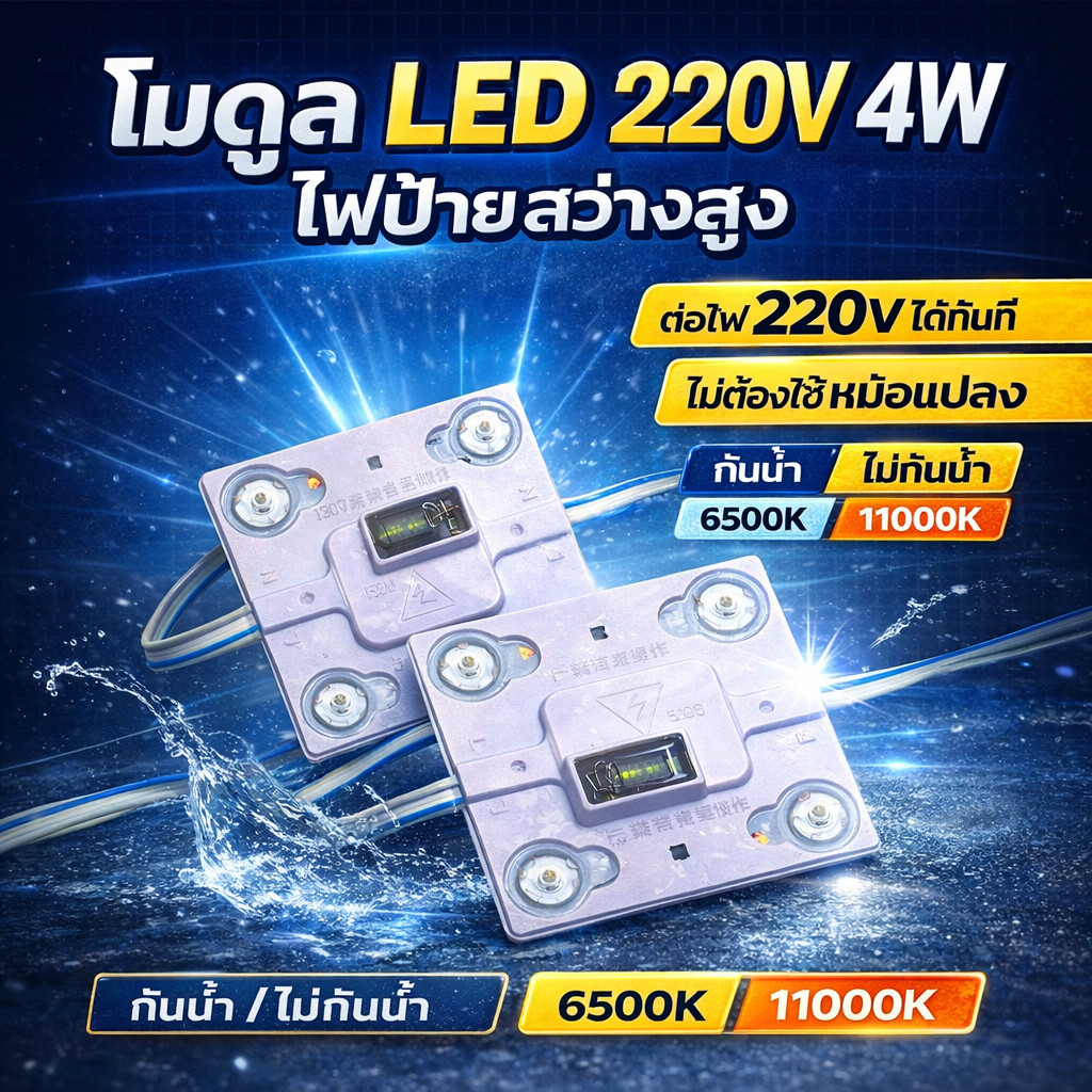 25 / 50/100 ชิ้น ไฟLED220V โมดูลกล่องไฟ โมดูล LED ป้ายไฟ 220V 4W กันน้ำ 6500K/11000K สำหรับกล่องไฟ
