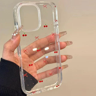 เคสไอโฟน11 สำหรับ iPhone 17 Pro 13 15 11 14 12 Pro Max 7Plus XR 7 8 15 14Plus X XS Max ผ้าคลุมนุ่มเชอร์รี่โรแมนติกหวาน