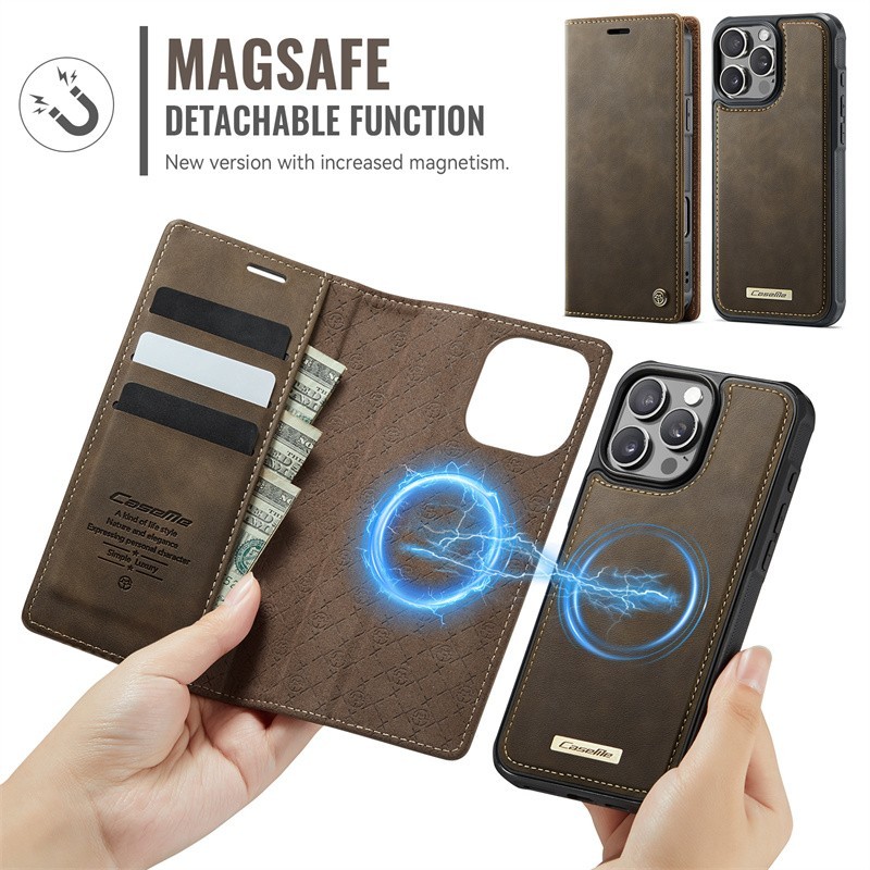 wallet magsafe wallet เคสมือถือแบบเปิดปิดได้สำหรับ iPhone 16 Pro และ 16e พร้อมฟังก์ชันชาร์จแมگเนติก 