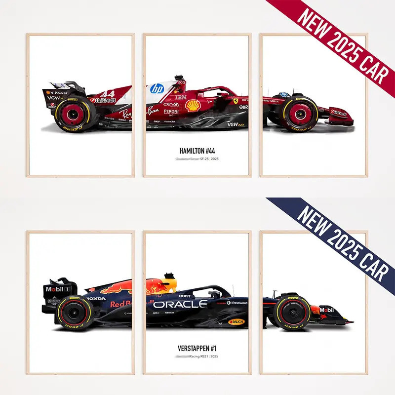 2025 รถยนต์ SF-25 MCL39 AMG W16 ชุด 3Hamilton Leclerc Russell Antelli Art โปสเตอร์พิมพ์ผ้าใบภาพวาดตกแต่งบ้าน Wall Art