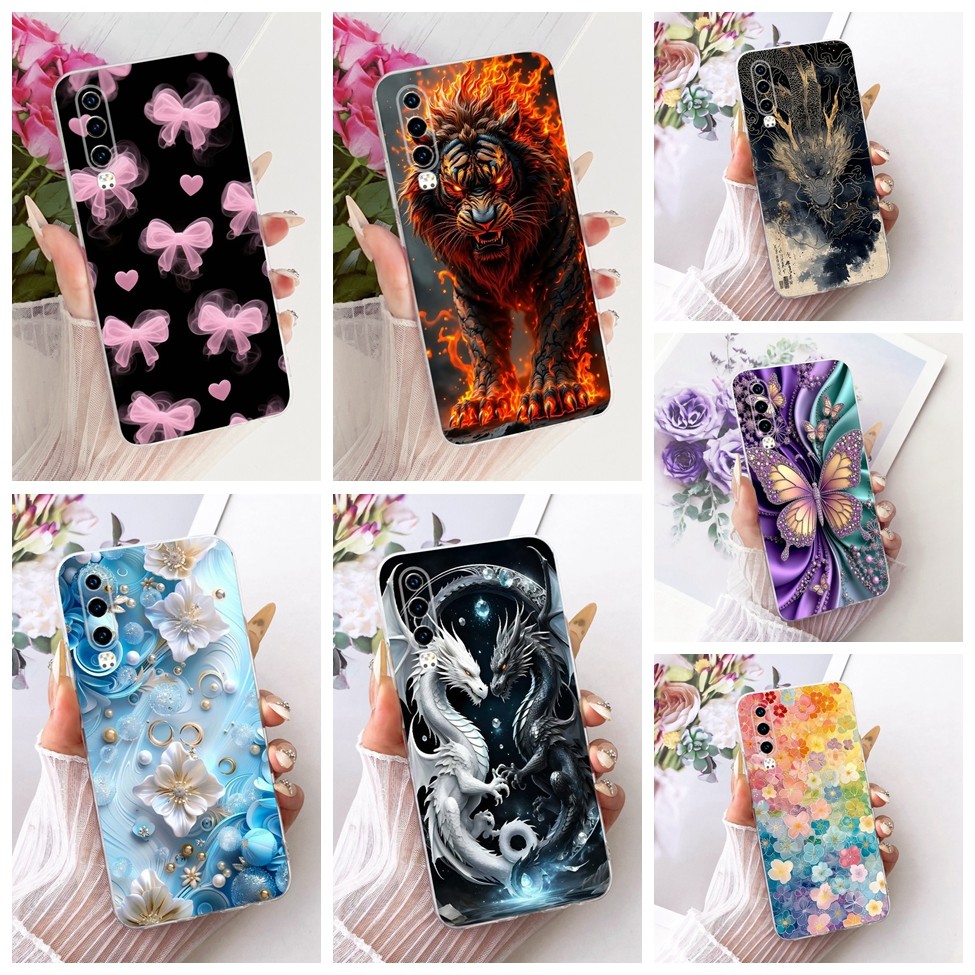 ฝาครอบใส Huawei P30 กรณีแมวน่ารักแฟชั่นผีเสื้อตลกทาสีปลอก ELE-L29 ELE-L09 ELE-AL00 ELE-TL00 ELE-L04