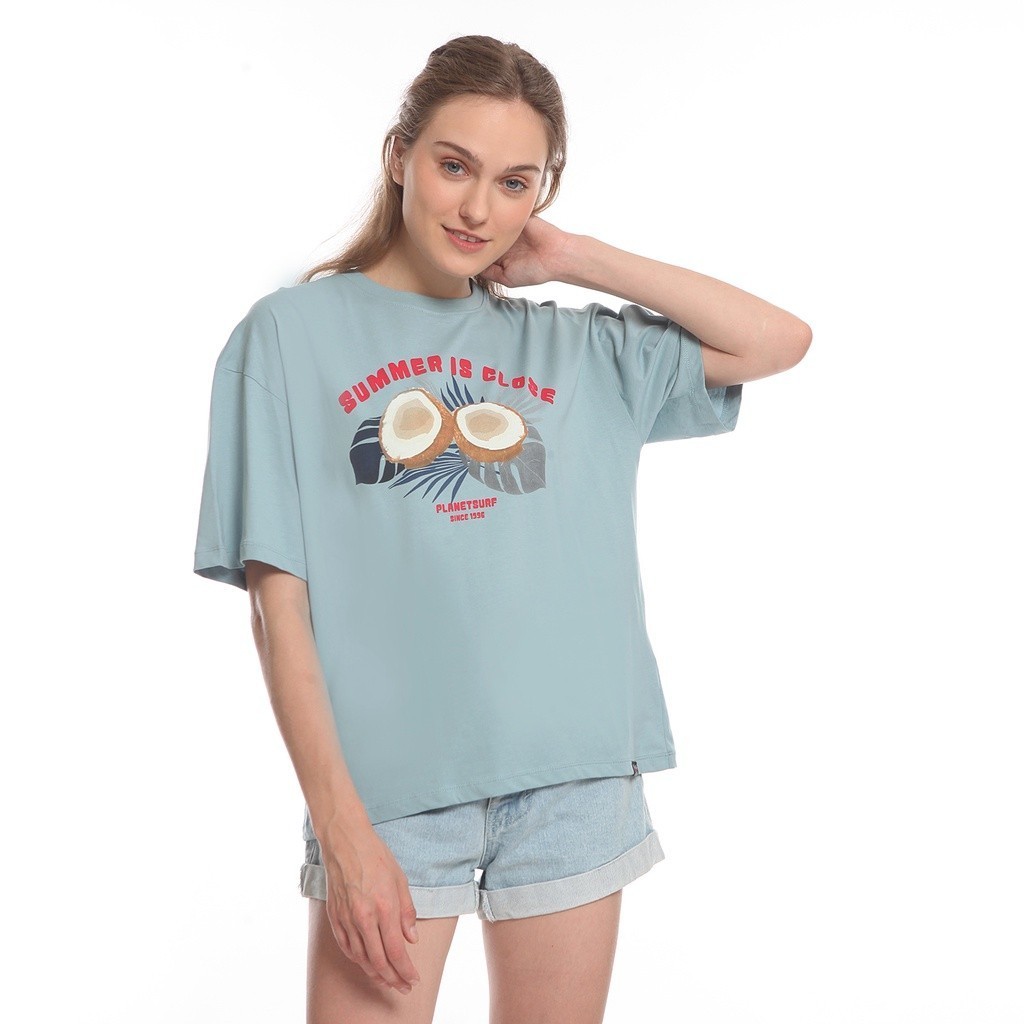 Planet Surf Clothing เสื้อยืดแขนสั้นผู้หญิงสีฟ้าอ่อน Onana Tshirt 221C (LTSS12103-LBL)