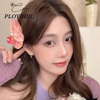 COD-ในไทย💖หรูหรา Bowknot Zircon Pearl Stud ต ่ างหูสําหรับผู ้ หญิง ไม่ทําให้แพ้ง่าย สแตนเลส องประดับอุปกรณPLOYBRIL E046