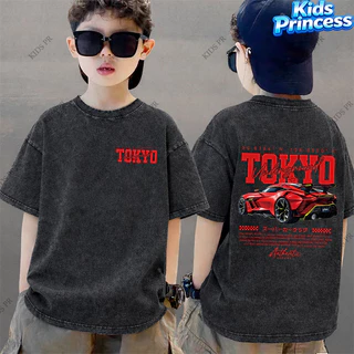 COD เสื้อเด็กผู้ชาย Oversize ลายรถสปอร์ต Tokyo เสื้อยืดแขนสั้น สีดำ วินเทจ สตรีทแฟชั่นเด็ก พร้อมส่ง 2026