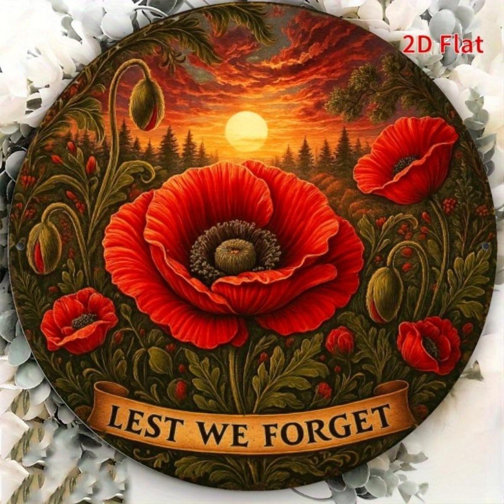 HELLOYOUNG Aluminium Wall Art Poppy Sunset Silhouette ANZAC Day Remembrance Day Metal Decor Home