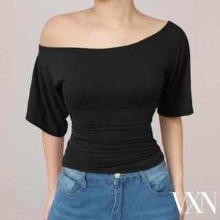 VXN-VALORIA-Asymmetric Off Shoulder Top Cotton School Rich Tita Outfit Basic Croptop Full Lenght