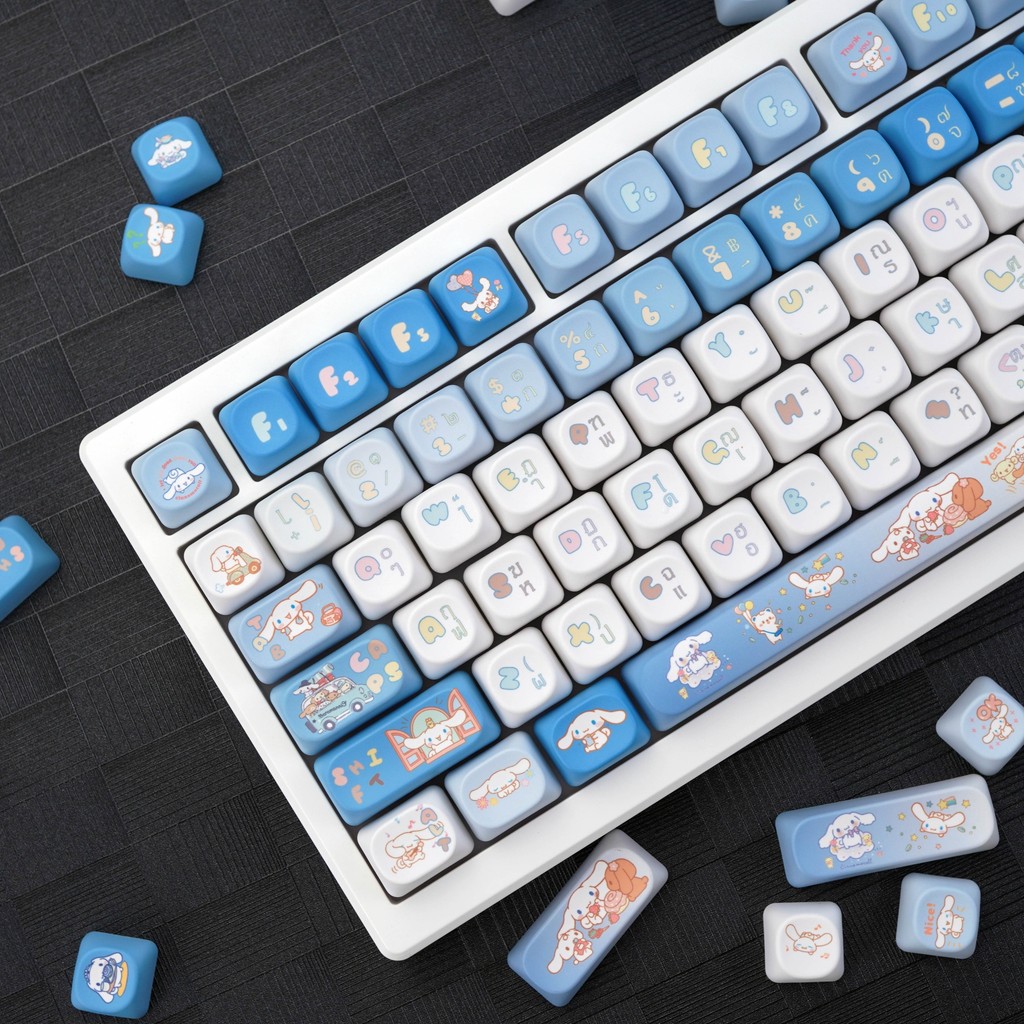 Cinnamoroll Keycaps MOA โปรไฟล์ 130 คีย์ PBT Dye Sublimation Wooting Aula F75 RK100 Mechanical น่ารัก Keycaps การ์ตูนรอบ Big Ear Dog Keycaps สีฟ้า Gradient Sanrio Keycap