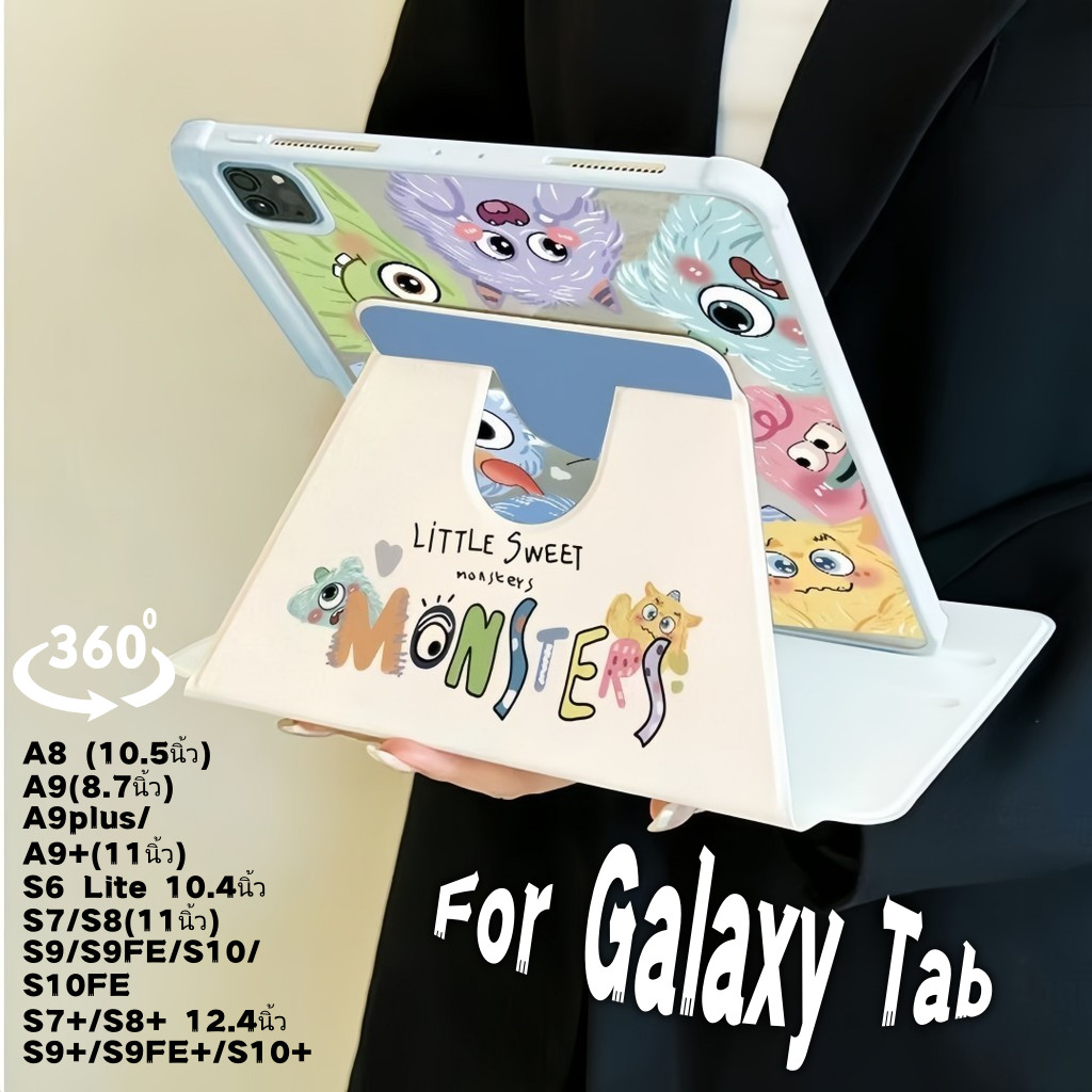 กรณีสมาร์ทสําหรับ For Galaxy Tab S7FE S8+S6/S10Lite S10FE  S9 S9FE S8 A8 A9 A9+  case หมุนพร้อมปากกา