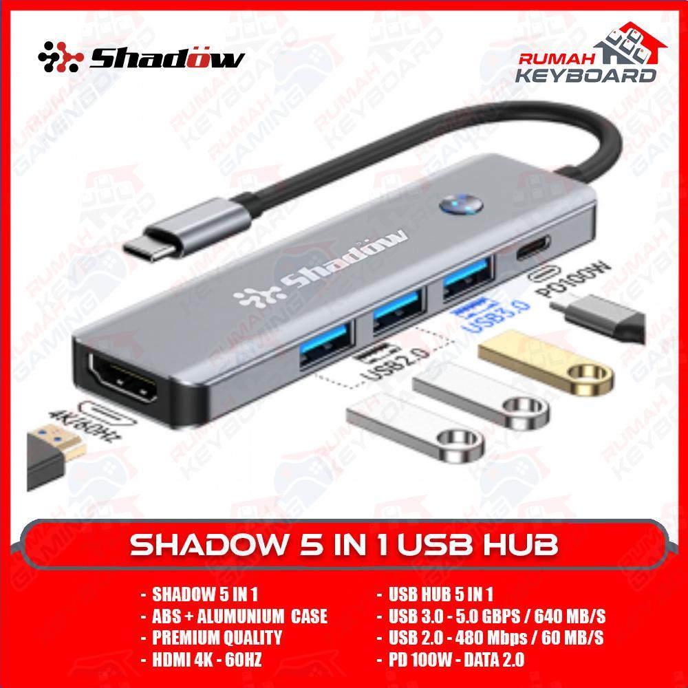 Shadow Connect USB Hub 5 in 1 - Premium USB Hub - Type C + HDMI 4K 60 Hz + USB + PD 100W