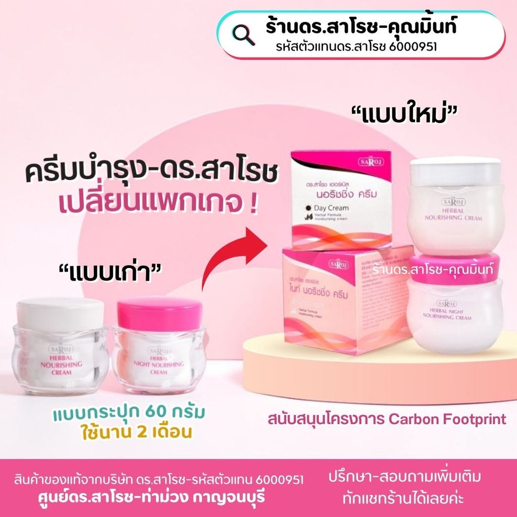 ดร.สาโรช (Dr.Saroj) ชุดบำรุงหลังผลัดเซลล์ 60 กรัม (ครีมกลางวันและกลางคืน)
