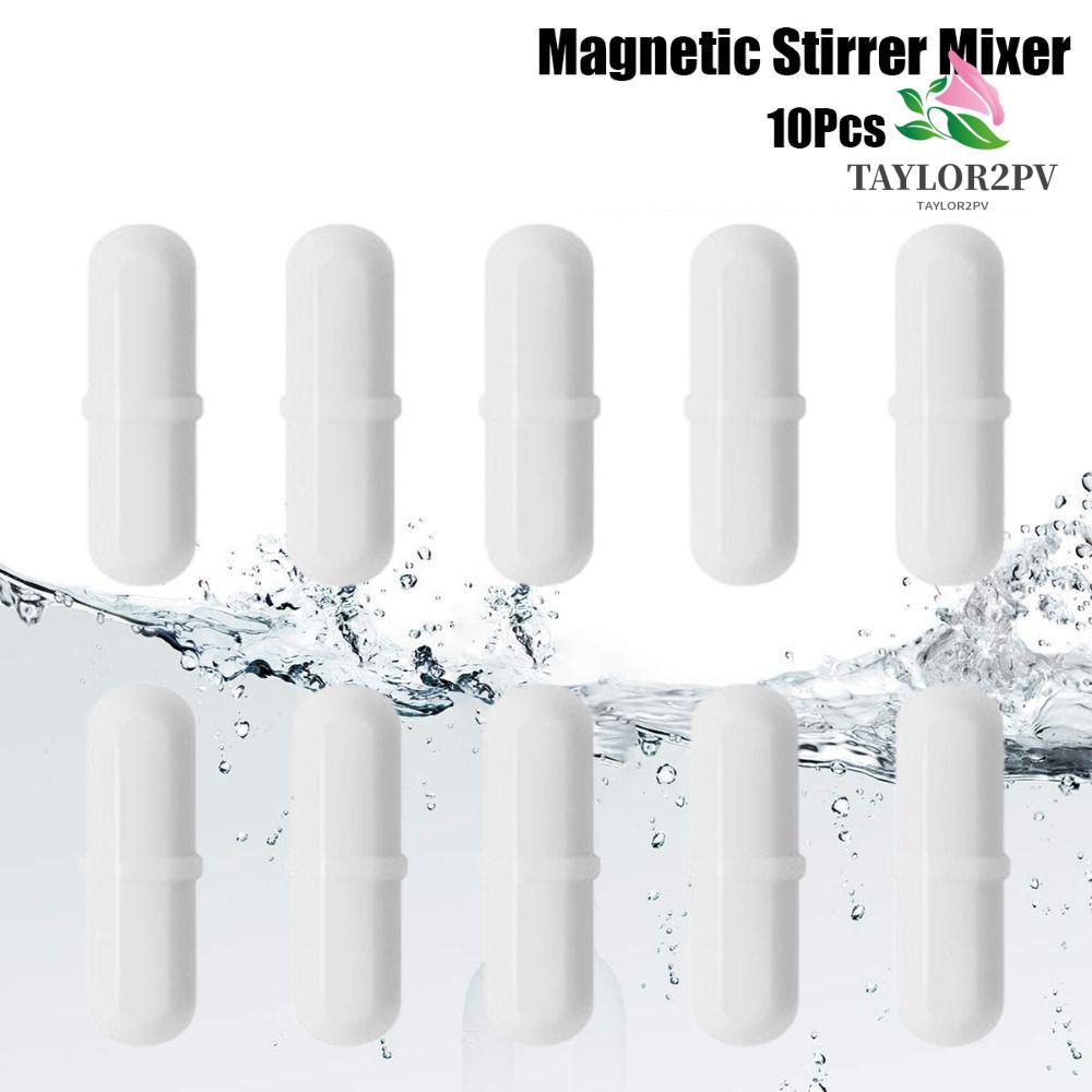 TAYLOR2PV 10 ชิ้น Magnetic Stirrer Mixer, สีขาว PTFE Magnetic Stir Bar, Stir Plate Bar 6-15 มม.ทําคว
