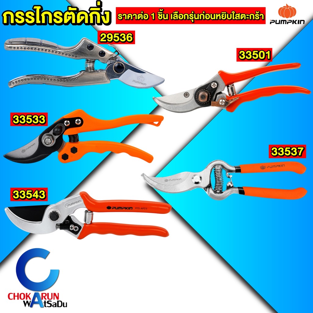 Pumpkin กรรไกรตัดกิ่ง 8 นิ้ว กรรไกรตัดดอกไม้ ปากแหลม ตกแต่งสวน กรรไกร 29536 33501 33533 33537 33543