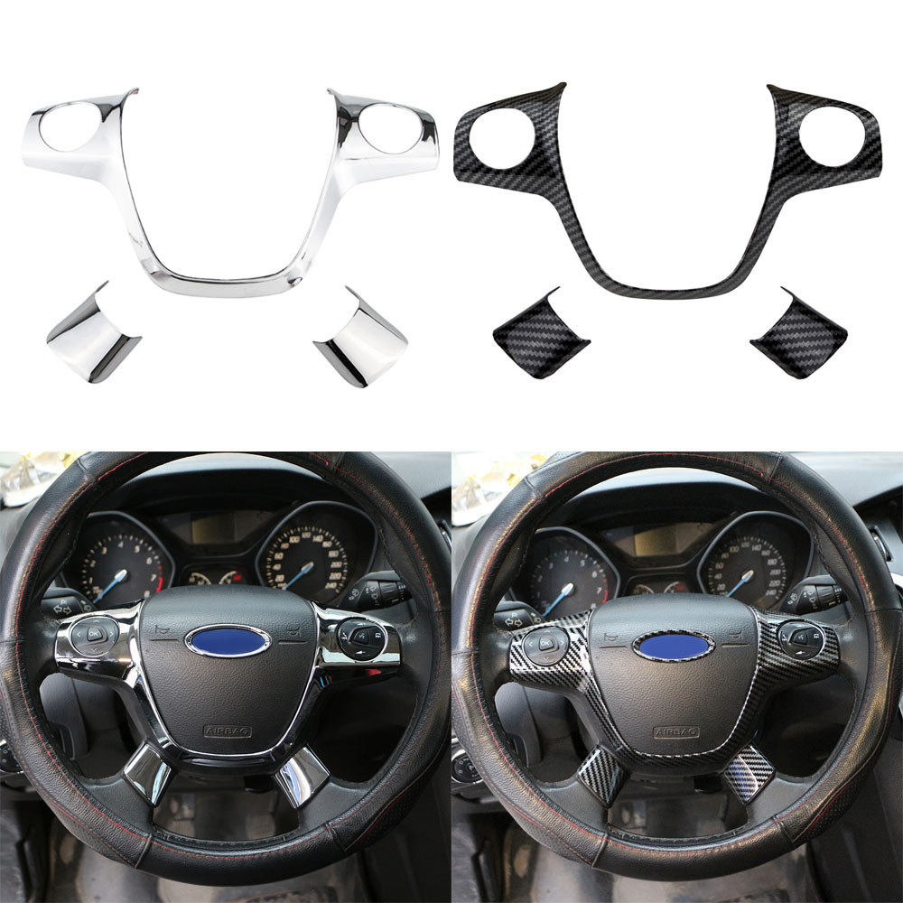 สําหรับ Ford Focus MK3 2012-2014 Kuga Escape 2013-2015 C-Max พวงมาลัยแผง Trim Cover คาร์บอนไฟเบอร์/สติกเกอร์ Chrome Acc.