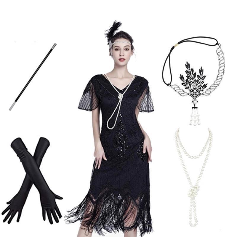 1920s Vintage Gatesby Beaded Fringed Dress เลื่อมชุดราตรีชุด
