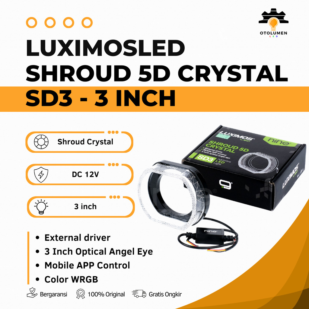 Shroud BMW 3 นิ้วบิลอะคริลิค Application Crystal Angel Eyes 5D Ballast Senja App RGB SD3 - LUXIMOS