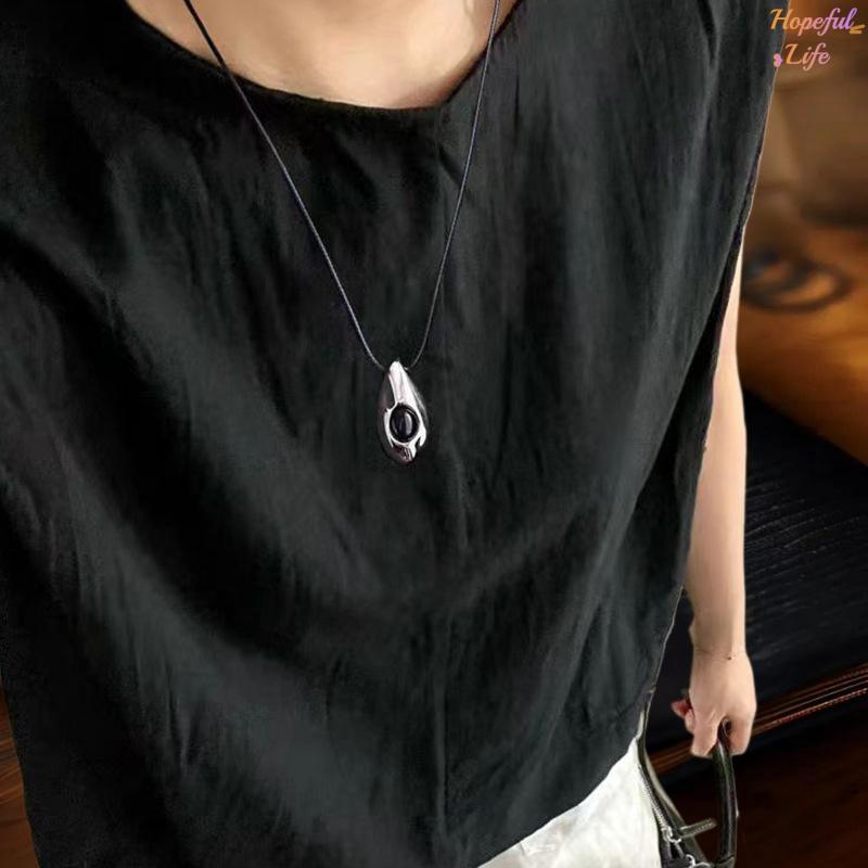 [HLS] Charm สแตนเลสโลหะหยดน้ํายาวเชือกหนังจี้ Nelace สําหรับผู้หญิง Charm อินเทรนด์ Party เครื่องประ