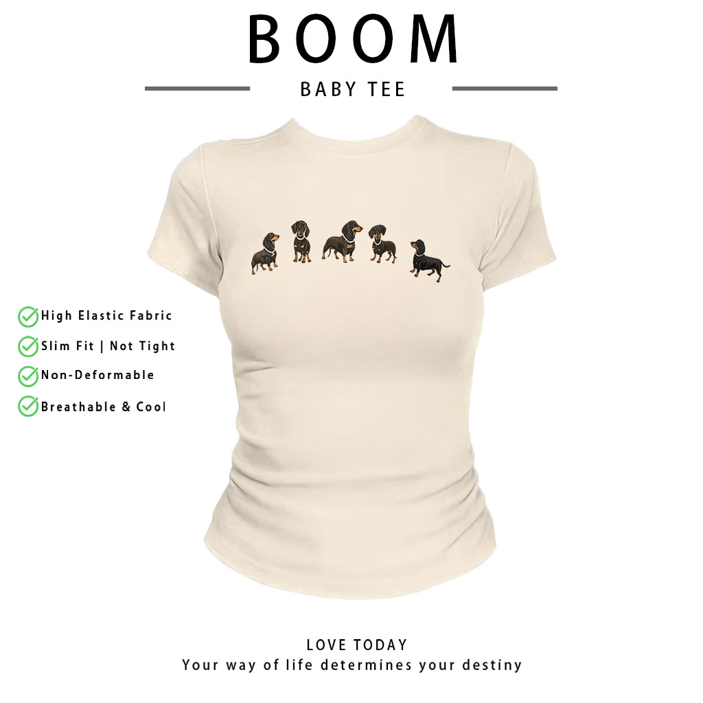 COD（จัดส่งภายใน 24 ชั่วโมง）เสื้อสาวอวบ เสื้อครอปท็อป แขนสั้น babytee สไตล์เกาหลี y2k T-shirt | ลายสุนัข