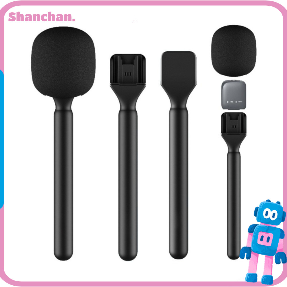 SHANCHAN ไมโครโฟนสัมภาษณ์แบบหนีบเสื้อ, มือถือไมโครโฟนสากลมือถือ Grip Stick, แบบพกพาพร้อมฟองน้ํากันลมที่จับไมค์สีดําสําหรับ DJI MIC