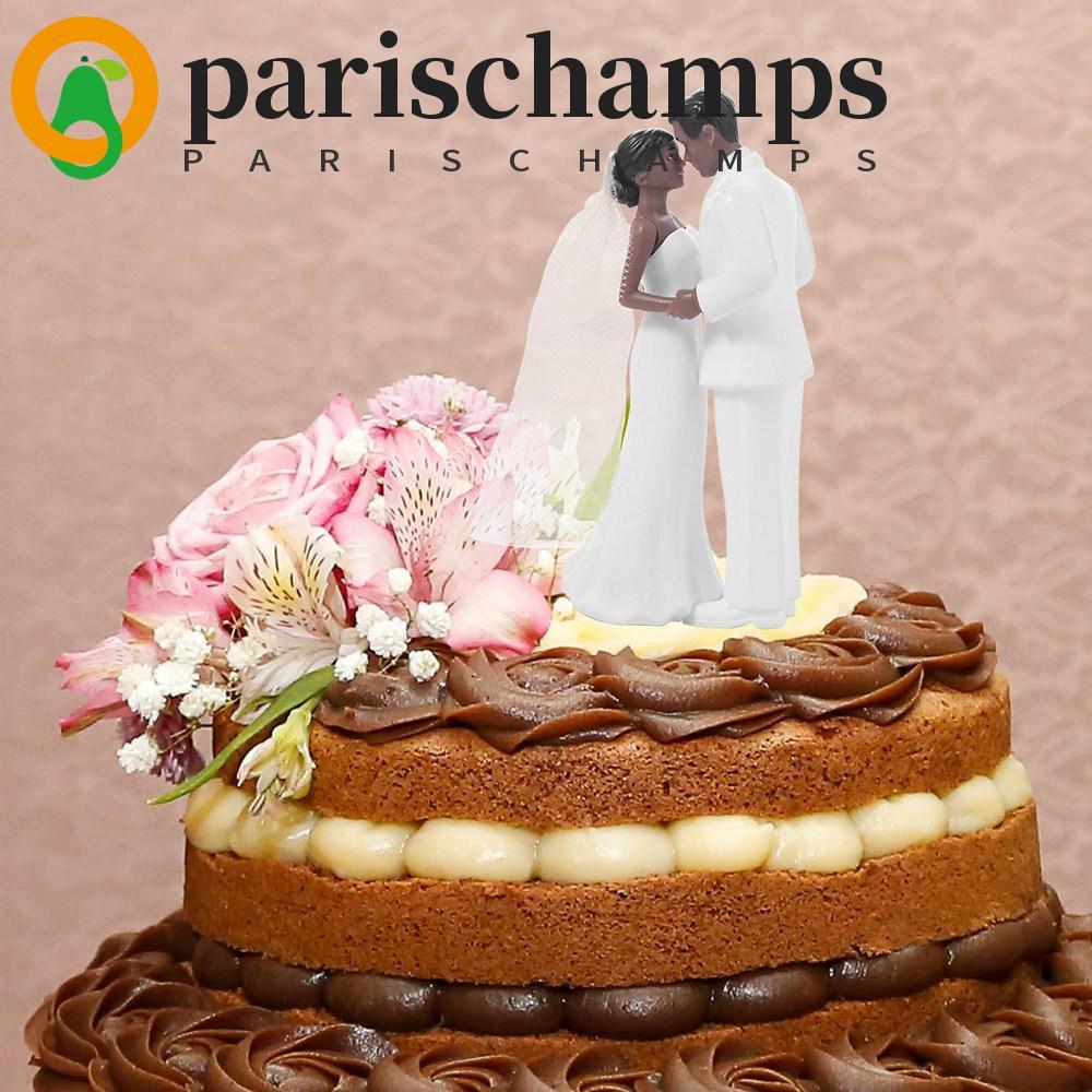 PARISCHAMPS Couple Wedding Cake Topper, Creative White/Black Cake Toppers Dolls, Romantic Anniversar