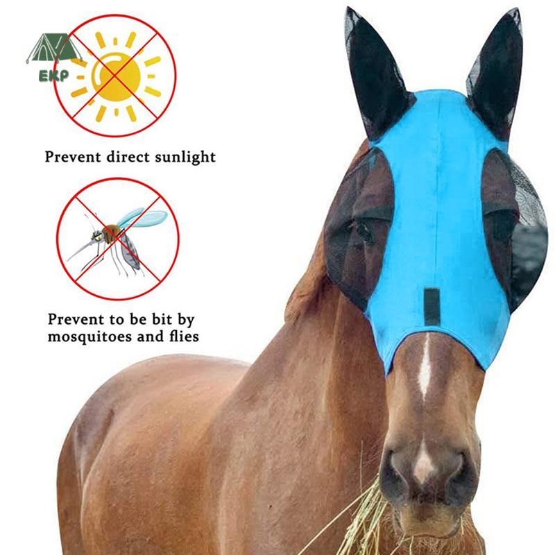 [EKP] 1 PC Anti-Fly Mesh Equine Mask Horse Mask Stretch Bug Eye Horse Fly Mask Covered Ears Horse Fl