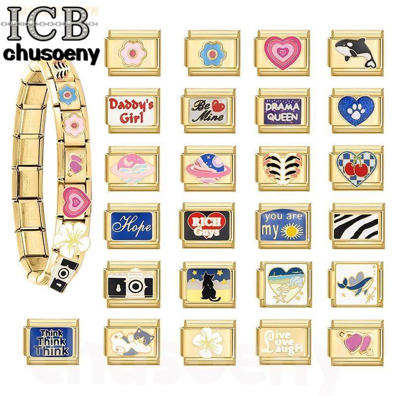 ใหม่แฟชั่นร้อน Golden Ice Cream Charm อิตาเลี่ยน Links Fit 9 มม.สร้อยข้อมือเครื่องประดับสแตนเลส DIY ทํา