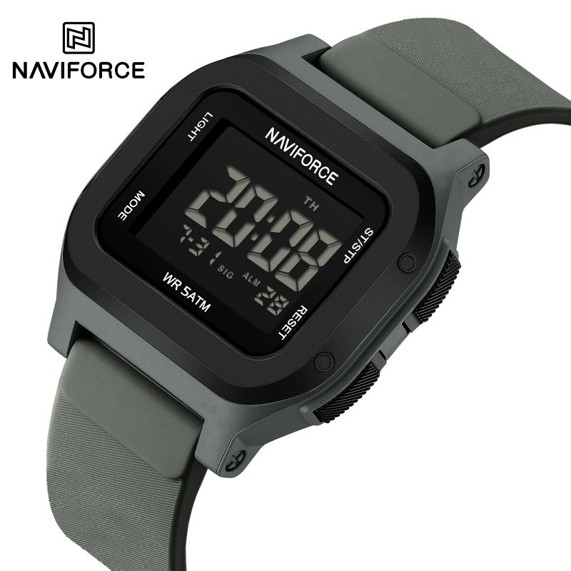 NAVIFORCE NF7137 คุณภาพสูงผู้ชายกีฬานาฬิกาข้อมือจอแสดงผล LCD 50 M กันน้ํานาฬิกาปลุกนาฬิกาจับเวลา BackLight ที่ไม่ซ้ํากันสแควร์กรณีของขวัญ